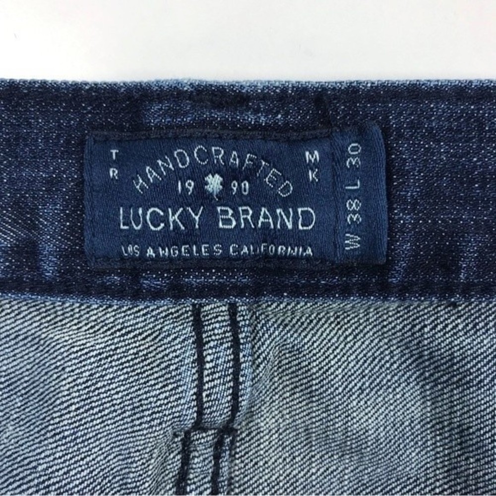 Lucky Brand 221 Original Straight Men's Dark Blue Wash Denim Jeans Distressed 38 - Picture 9 of 13